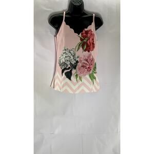 TED BAKER LONDON Women’s Pink Scallop Trim Floral Adjustable Strap Cami Top SZ S